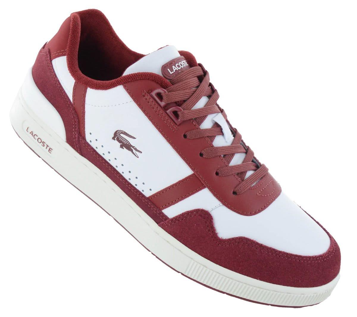 LACOSTE T-Clip Leather - Herren Sneakers Schuhe Leder Weiß-Rot 747SMA0072286